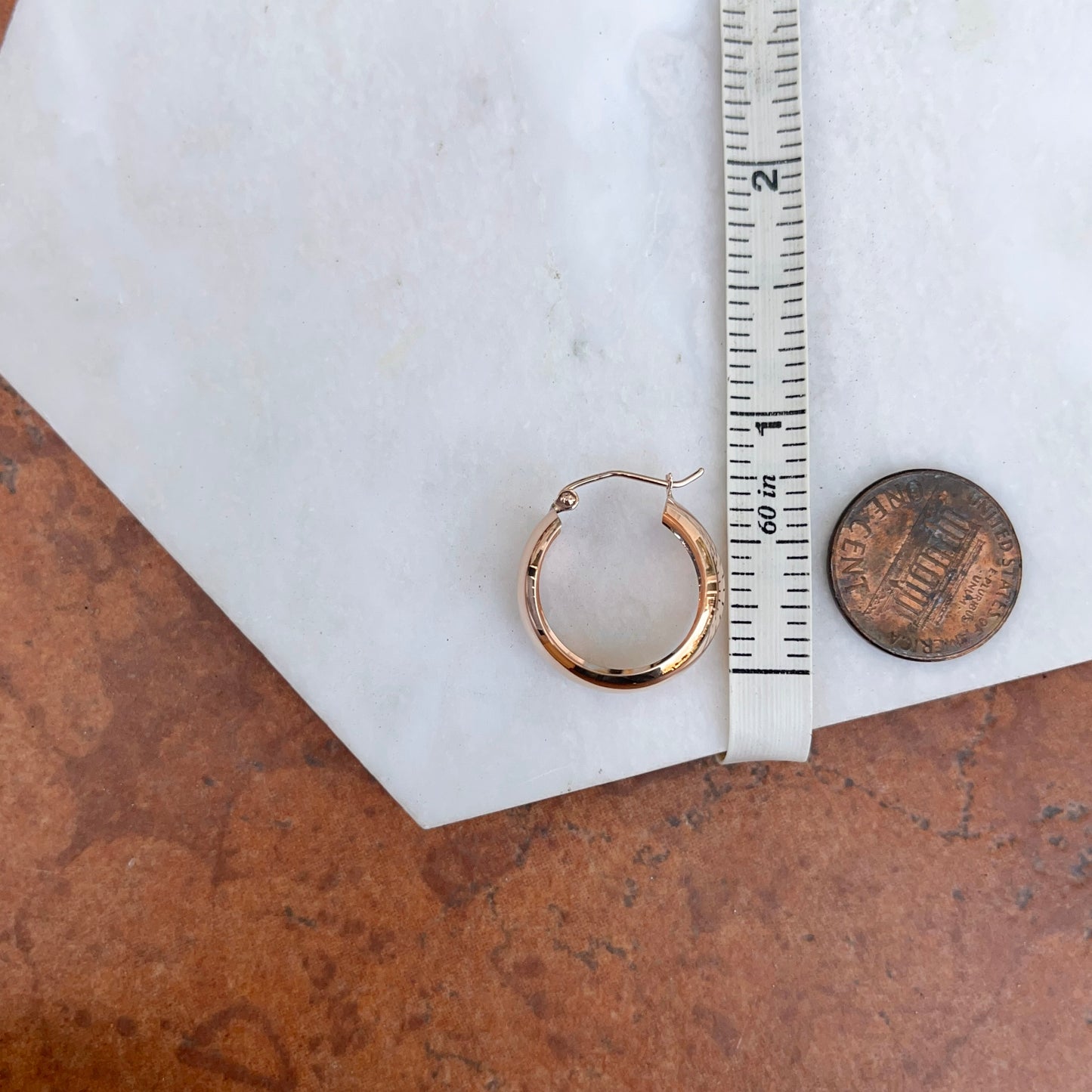 14KT Rose Gold Rounded Tube Hoop Earrings 21mm