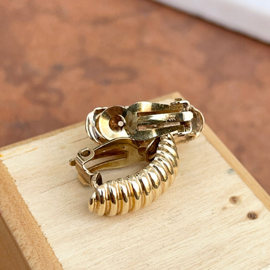 Estate 14KT Yellow Gold Ribbed Oval Half-Hoop Clip-On Earrings
