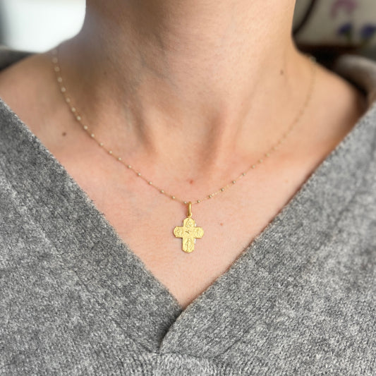 14KT Yellow Gold Matte Four Way Cross Medal Pendant