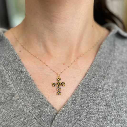 14KT Yellow Gold .80mm Moon Ball Station Chain Necklace