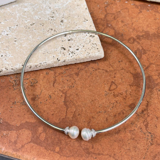 Sterling Silver Round Open Collar Paspaley Pearl Neck Wire Necklace