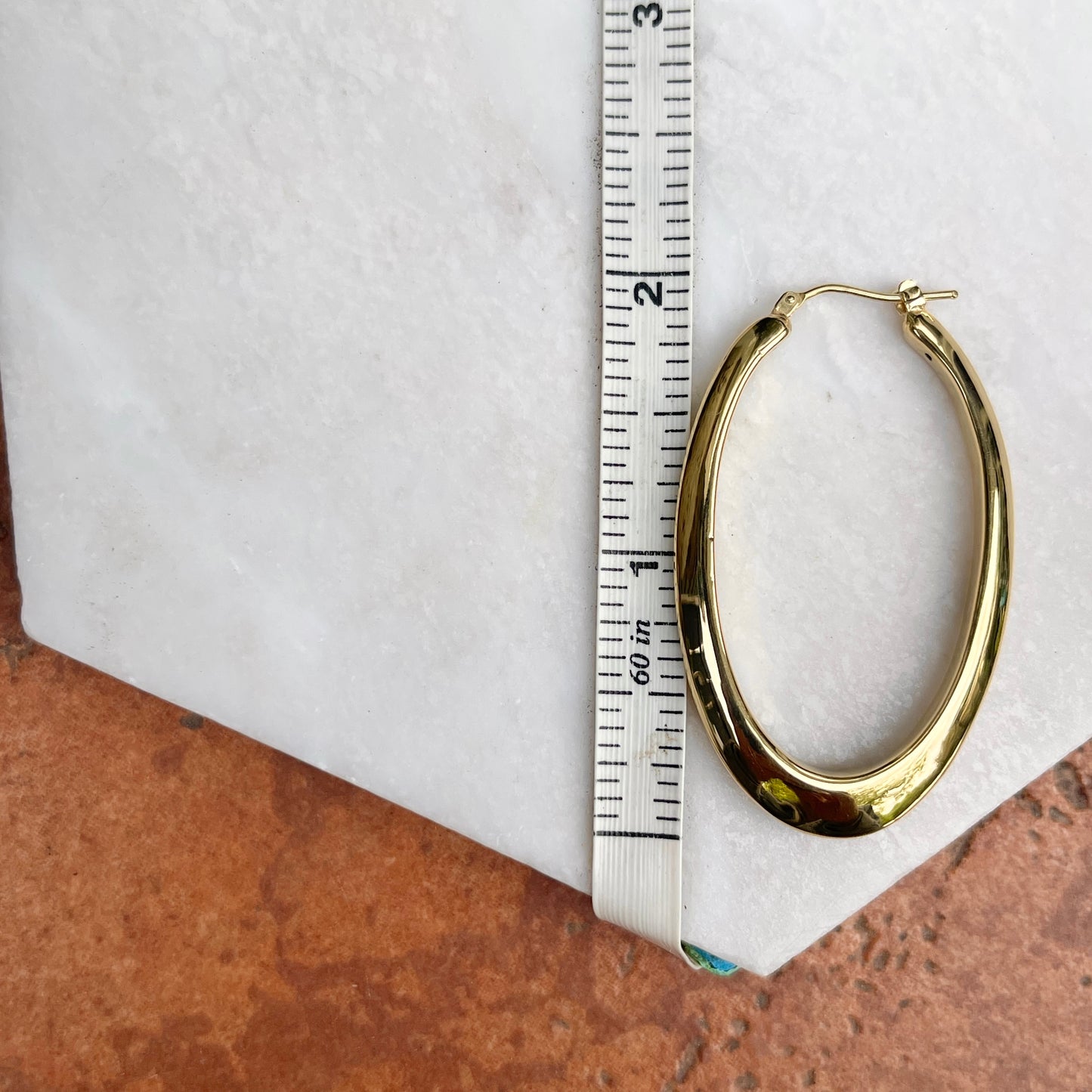 14KT Yellow Gold Long Oval Hoop Earrings 54mm