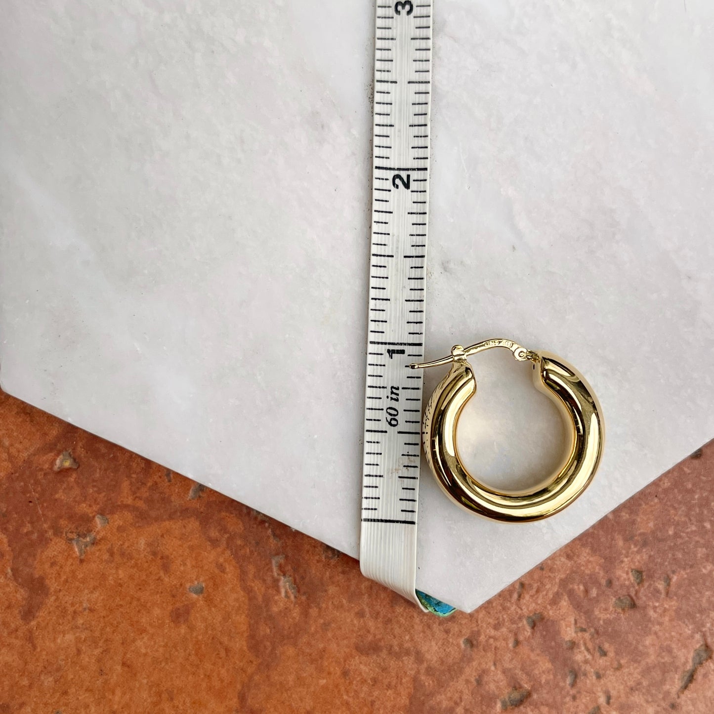 14KT Yellow Gold Chunky 8mm Tube Round Hoop Earrings 27mm