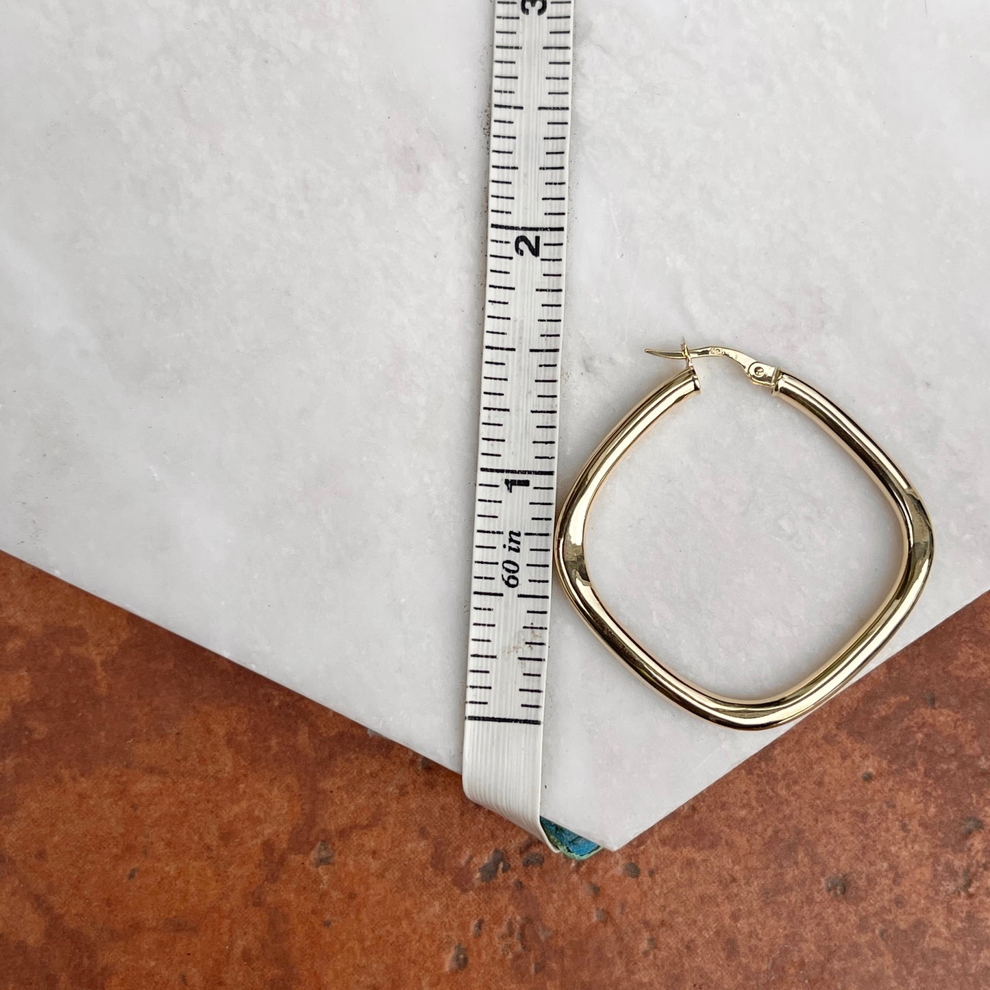 10KT Yellow Gold Squared Tube Hoop Earrings 42mm