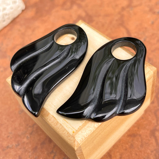 Estate Genuine Black Onyx Fan Shaped Large Earring Charms