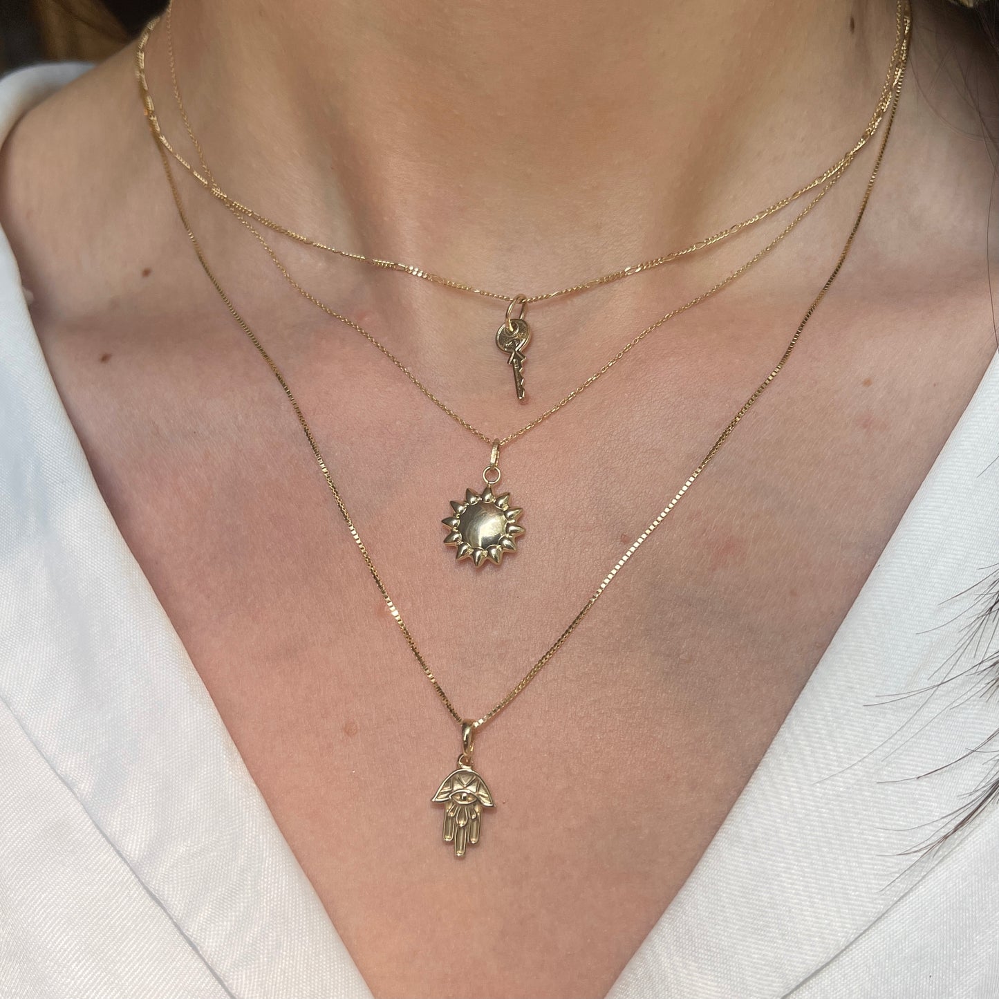 14KT Yellow Gold Rounded Mini Key Pendant Charm