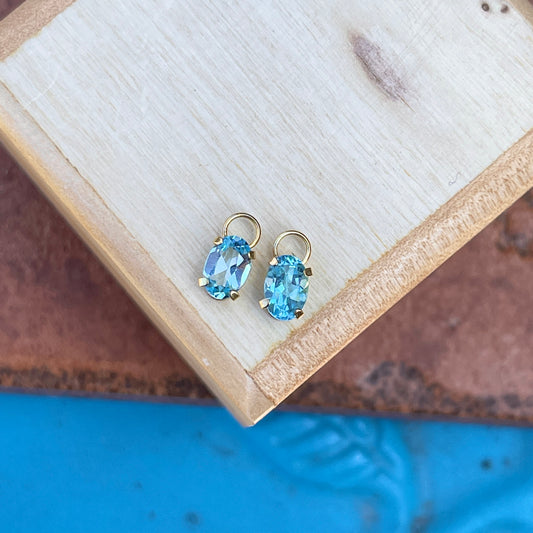 Estate 14KT Yellow Gold Oval Blue Topaz Earring Charms
