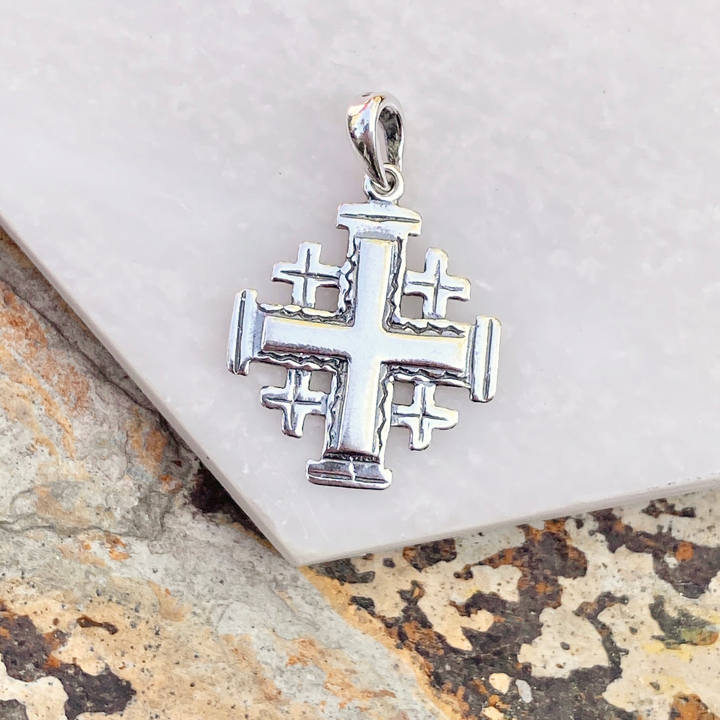 Sterling Silver Antiqued Jerusalem Crusader Cross Pendant 29mm, Sterling Silver Antiqued Jerusalem Crusader Cross Pendant 29mm - Legacy Saint Jewelry