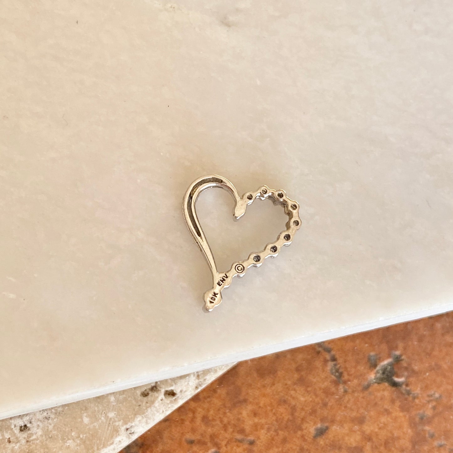 Estate 10KT White Gold .35 CT Diamond Heart Pendant Slide