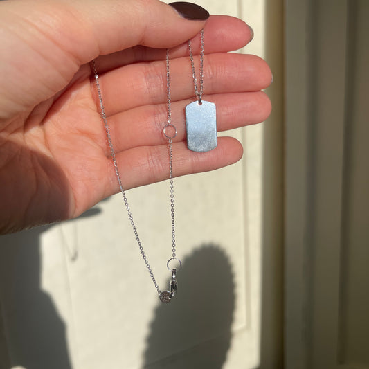 14KT White Gold 17mm Dog Tag Pendant Chain Necklace