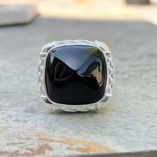 Sterling Silver Genuine Square-Cut Black Onyx Cocktail Ring, Sterling Silver Genuine Square-Cut Black Onyx Cocktail Ring - Legacy Saint Jewelry