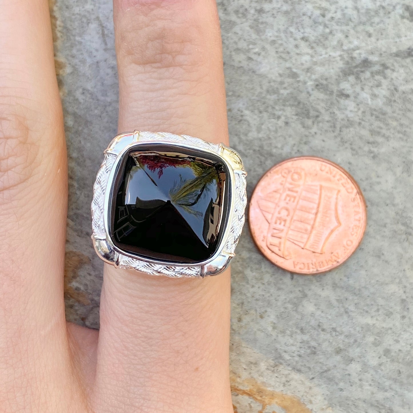 Sterling Silver Genuine Square-Cut Black Onyx Cocktail Ring, Sterling Silver Genuine Square-Cut Black Onyx Cocktail Ring - Legacy Saint Jewelry