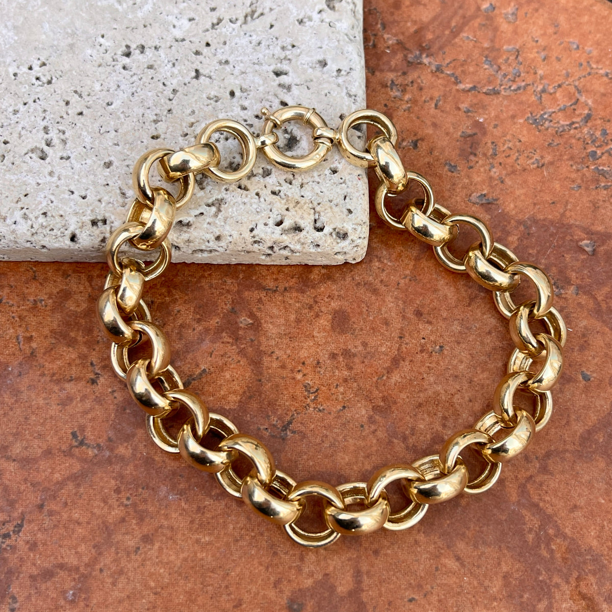 14KT Yellow Gold Rounded Rolo Chain Link Toggle Bracelet – LSJ