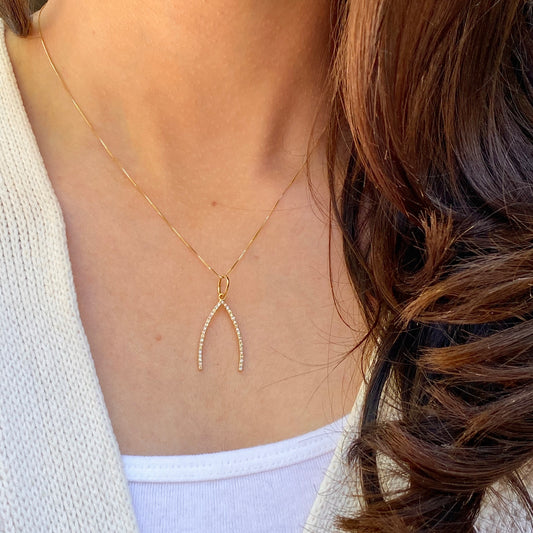 14KT Yellow Gold .30 CT Diamond Wishbone Pendant, 14KT Yellow Gold .30 CT Diamond Wishbone Pendant - Legacy Saint Jewelry