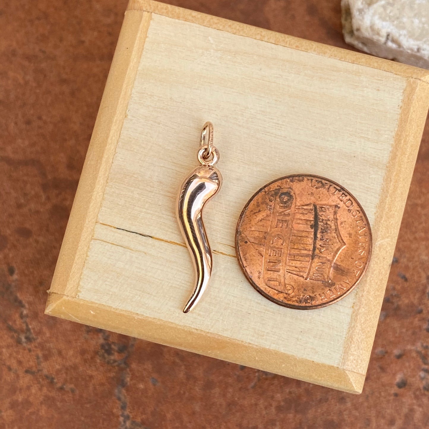 14KT Rose Gold Small "Cornicello" Italian Horn Pendant Charm 25mm - LSJ