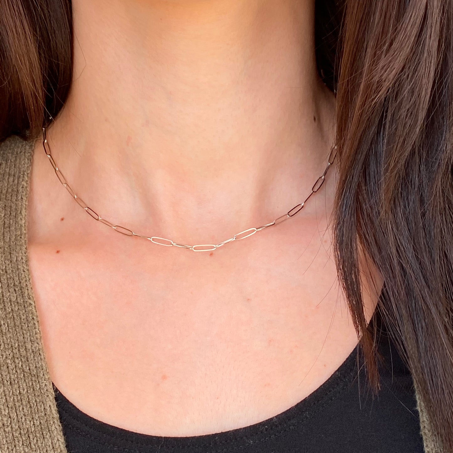 14KT White Gold Open Paper Clip Chain Link Necklace 2.6mm