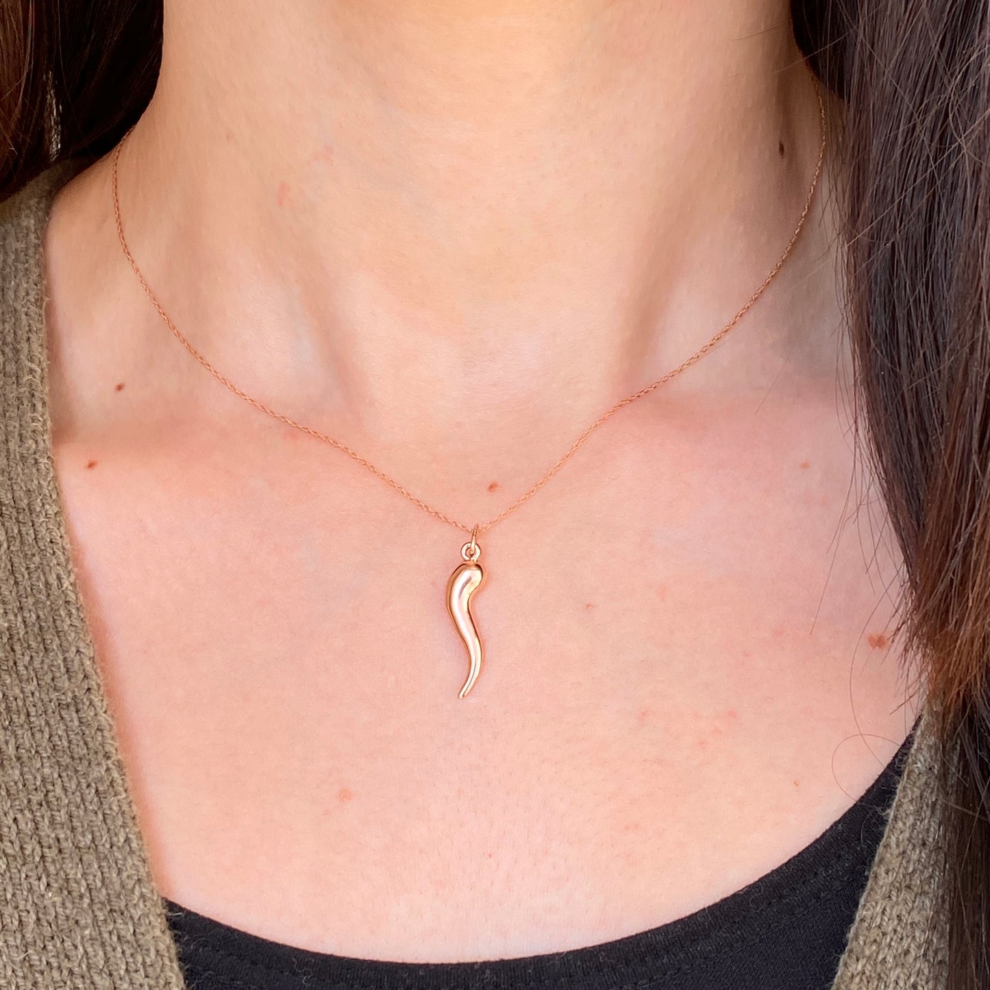14KT Rose Gold Small "Cornicello" Italian Horn Pendant Necklace