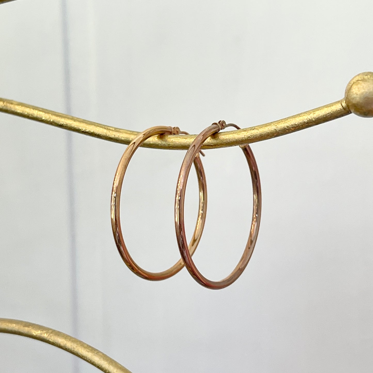 14KT Rose Gold Polished Thin Hoop Earrings 35mm