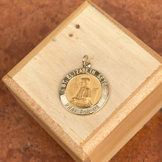 14KT Yellow Gold St Elizabeth Seton Round Medal Pendant 18mm