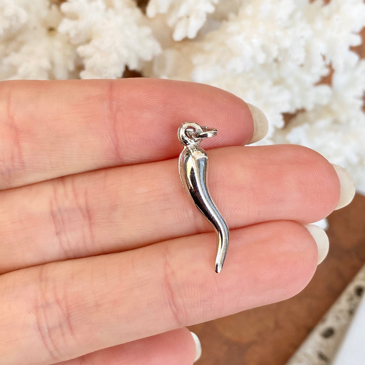 Sterling Silver Medium "Cornicello" Italian Horn Pendant 30mm