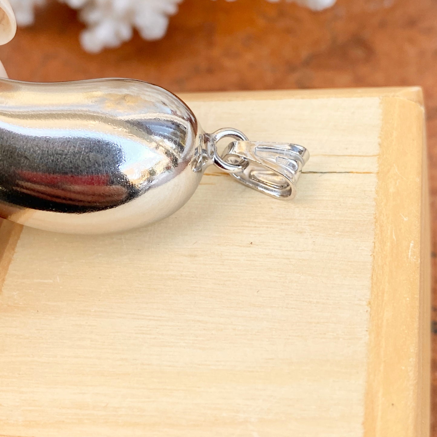 Sterling Silver Polished Corno Italian Horn Extra Large Pendant 84mm