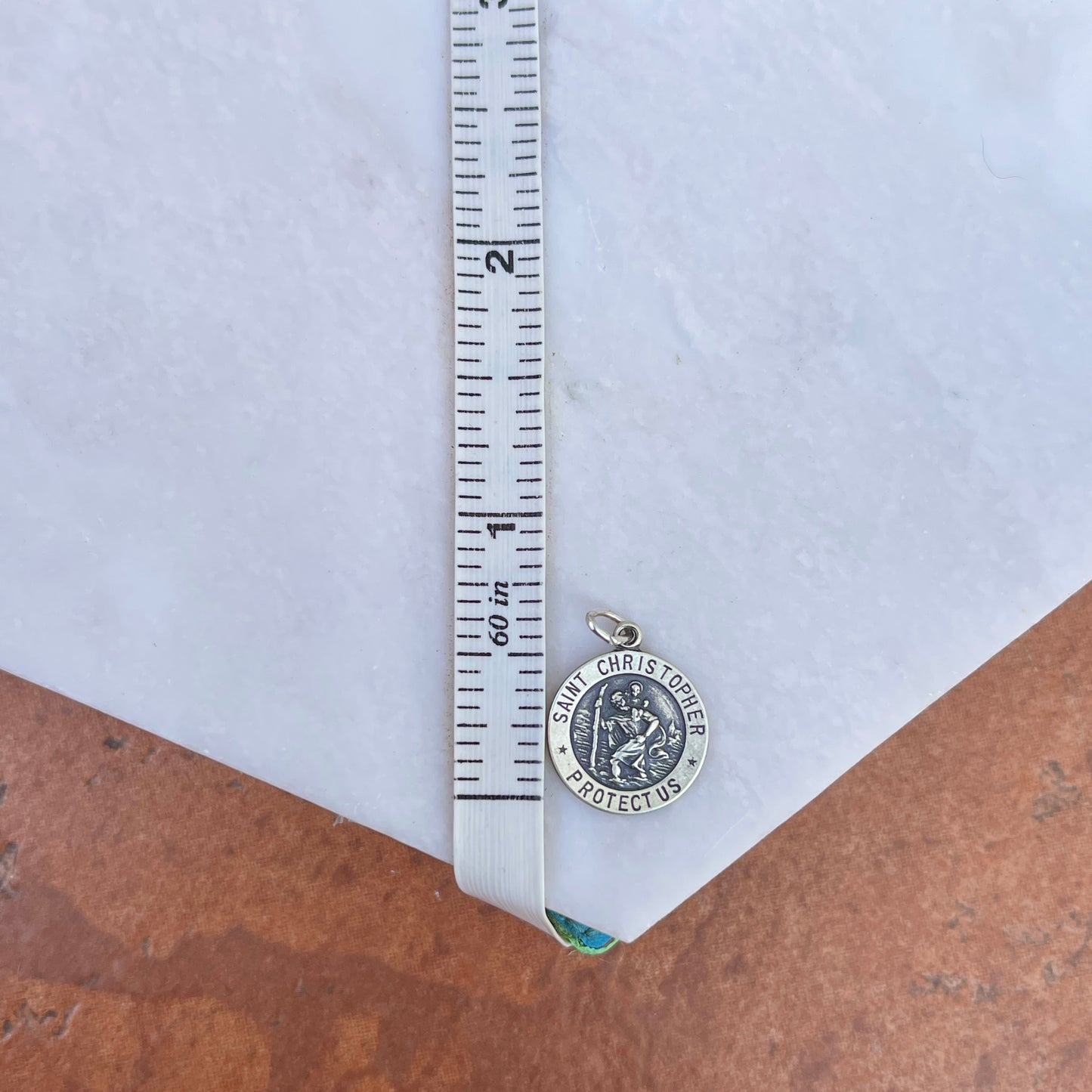 Sterling Silver St Christopher Antiqued Round Medal Pendant 15mm