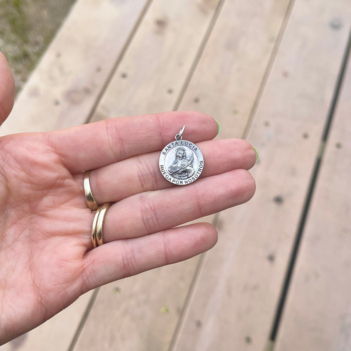 Sterling Silver Antiqued Saint Lucia Round Medal Pendant 19mm