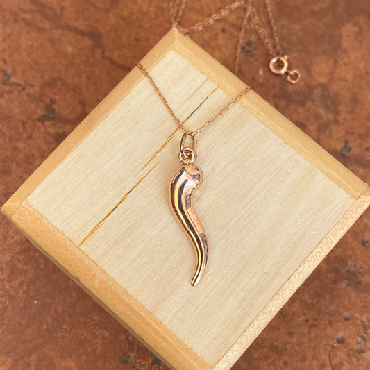 14KT Rose Gold Small "Cornicello" Italian Horn Pendant Necklace