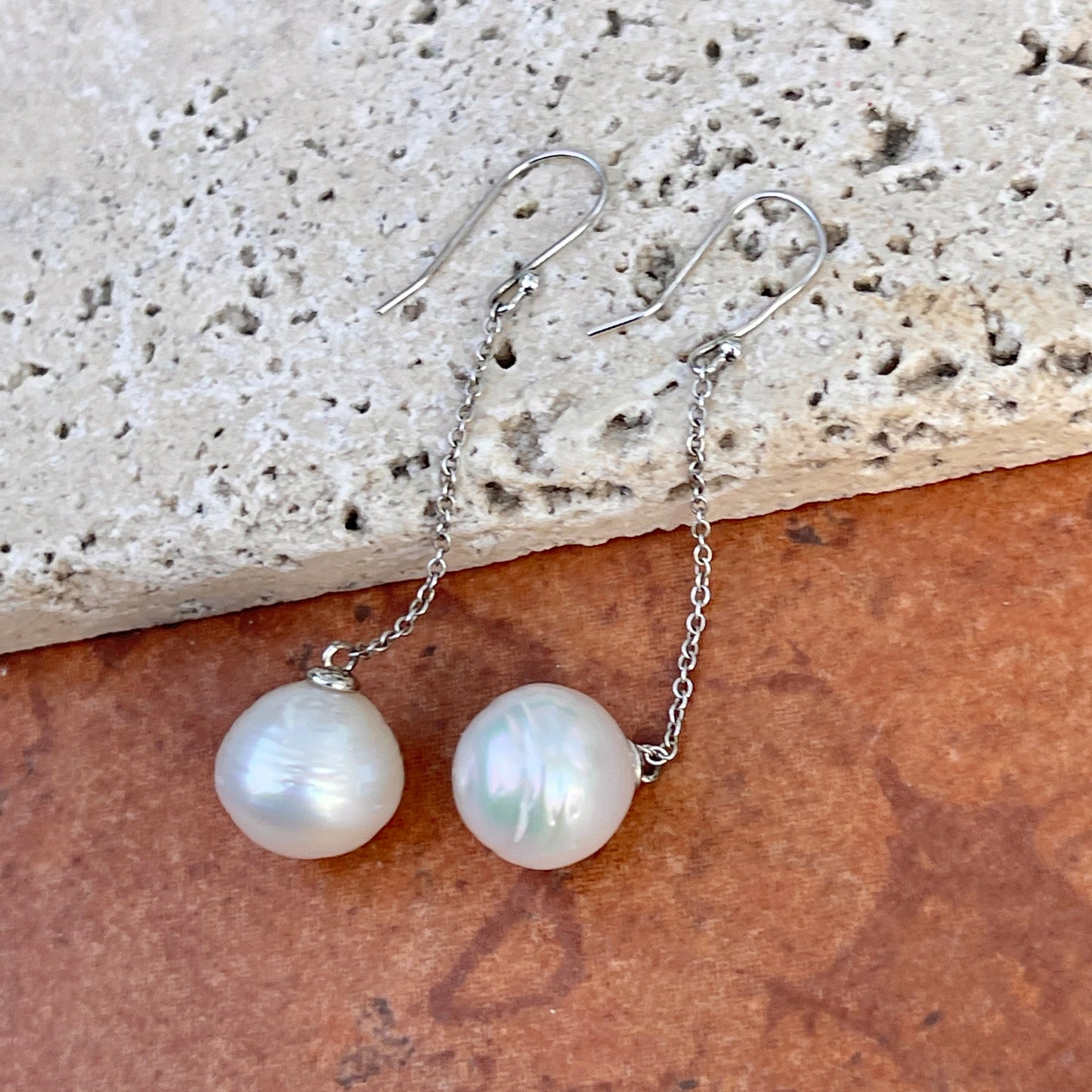 Sterling Silver 12mm Paspaley South Sea Pearl Chain Hook Earrings - LSJ