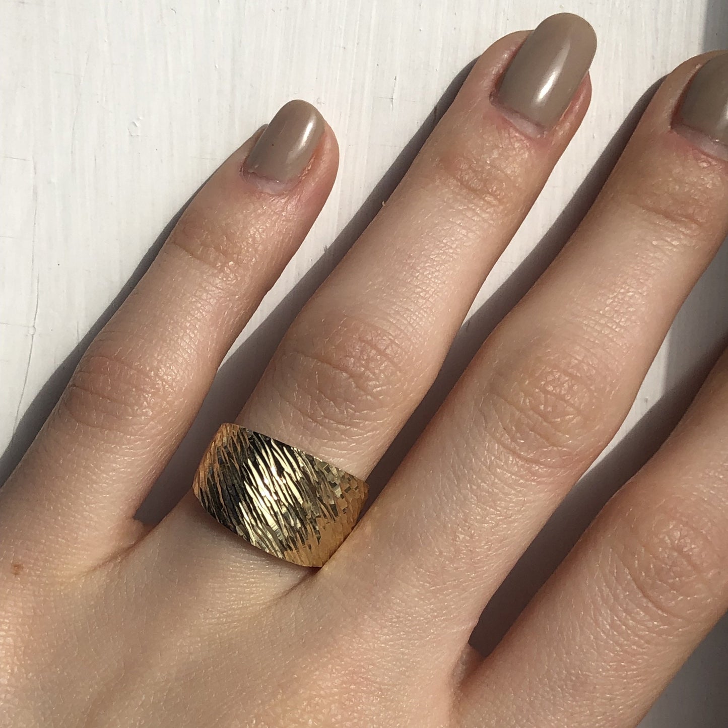 14KT Yellow Gold Wide Artistic Design Cigar Diamond-Cut Band Ring - Legacy Saint Jewelry