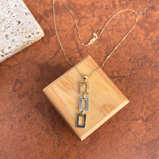 14KT Yellow Gold + White Gold Geometric Squares Pendant Chain Necklace