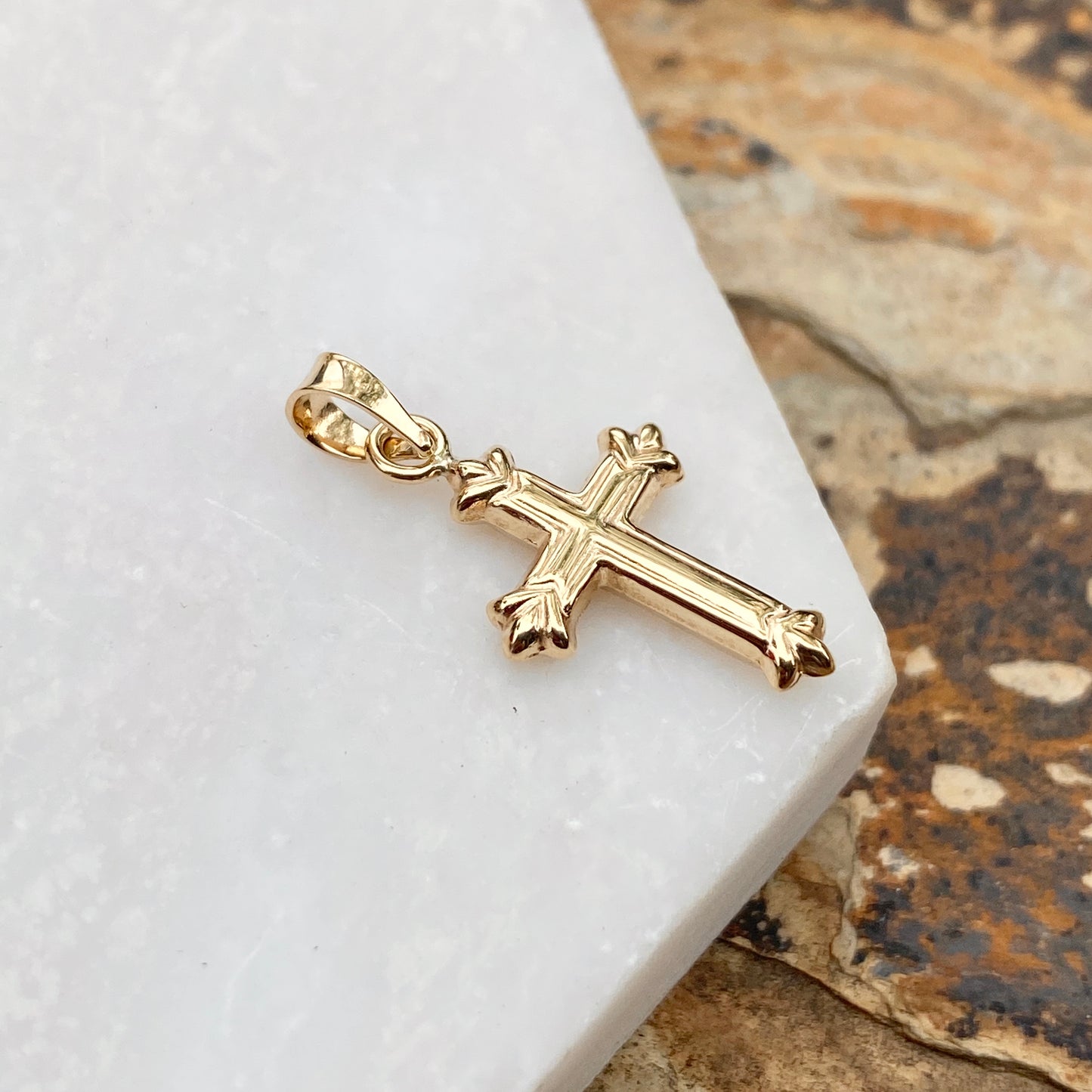14KT Yellow Gold Fleur de Lis Hollow Pendant Charm, 14KT Yellow Gold Fleur de Lis Hollow Pendant Charm - Legacy Saint Jewelry
