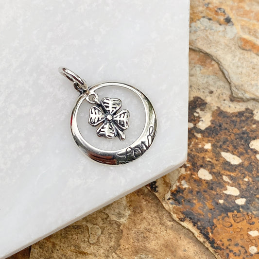 Sterling Silver Antiqued Lucky Shamrock Love Circle Pendant Charm, Sterling Silver Antiqued Lucky Shamrock Love Circle Pendant Charm - Legacy Saint Jewelry