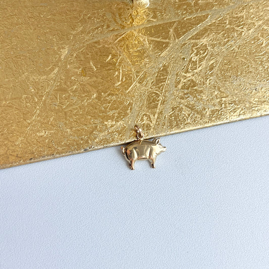 14KT Yellow Gold 3D Pig Pendant Charm
