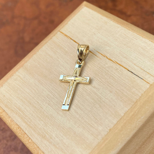 10KT Yellow Gold Diamond-Cut Cross Pendant Charm