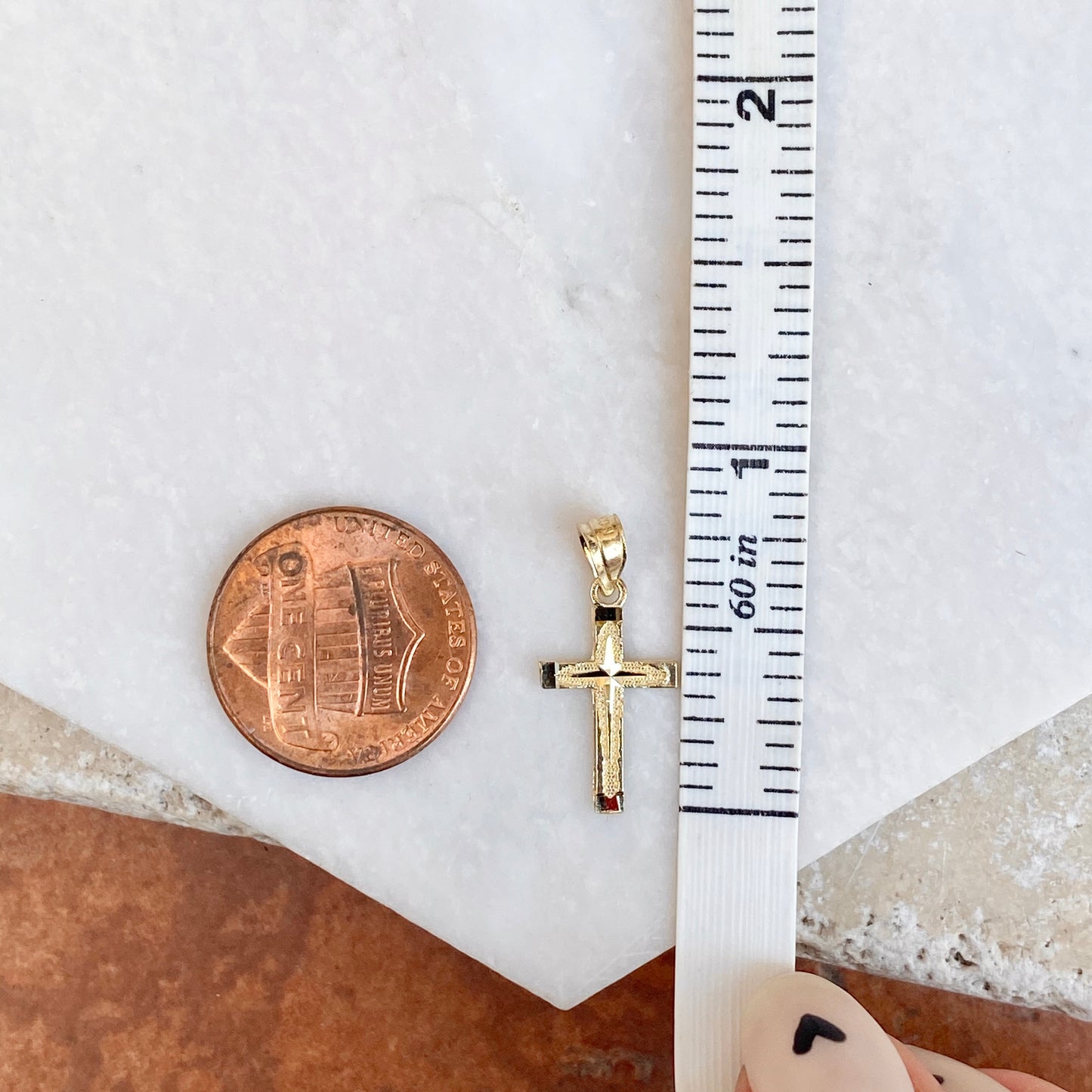 10KT Yellow Gold Diamond-Cut Cross Pendant Charm