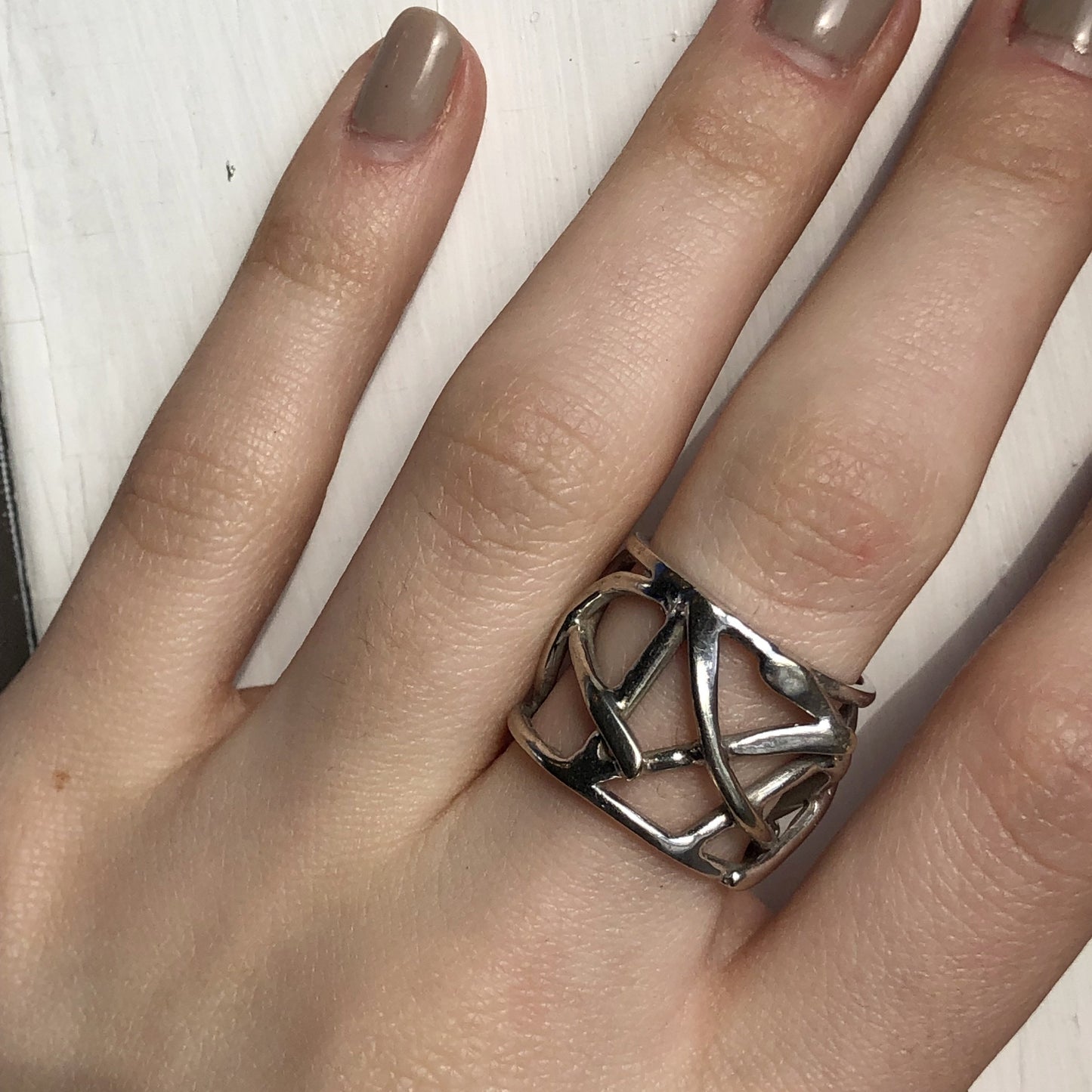 "The Sharona" 14KT White Gold Wide Cigar Band Ring Size 8 - Legacy Saint Jewelry