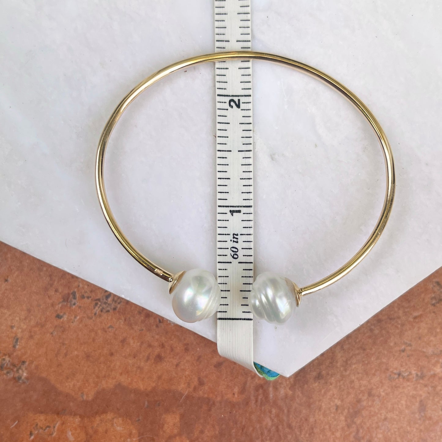 14KT Yellow Gold Paspaley South Sea Pearl Open Bangle Bracelet