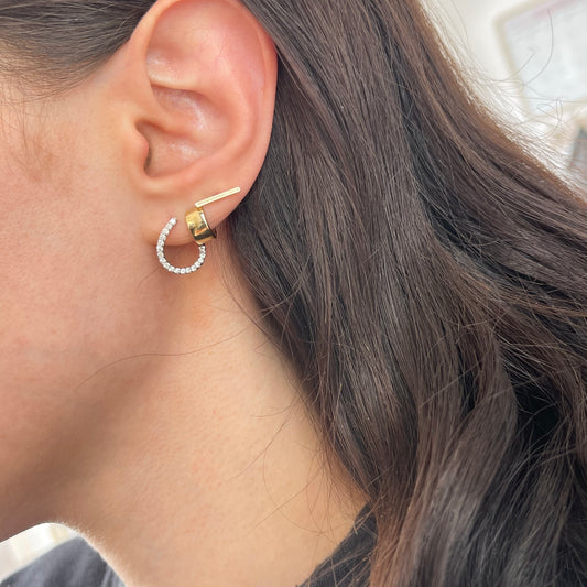 14KT White Gold Pave Diamond Twist Huggie Hoop Earrings