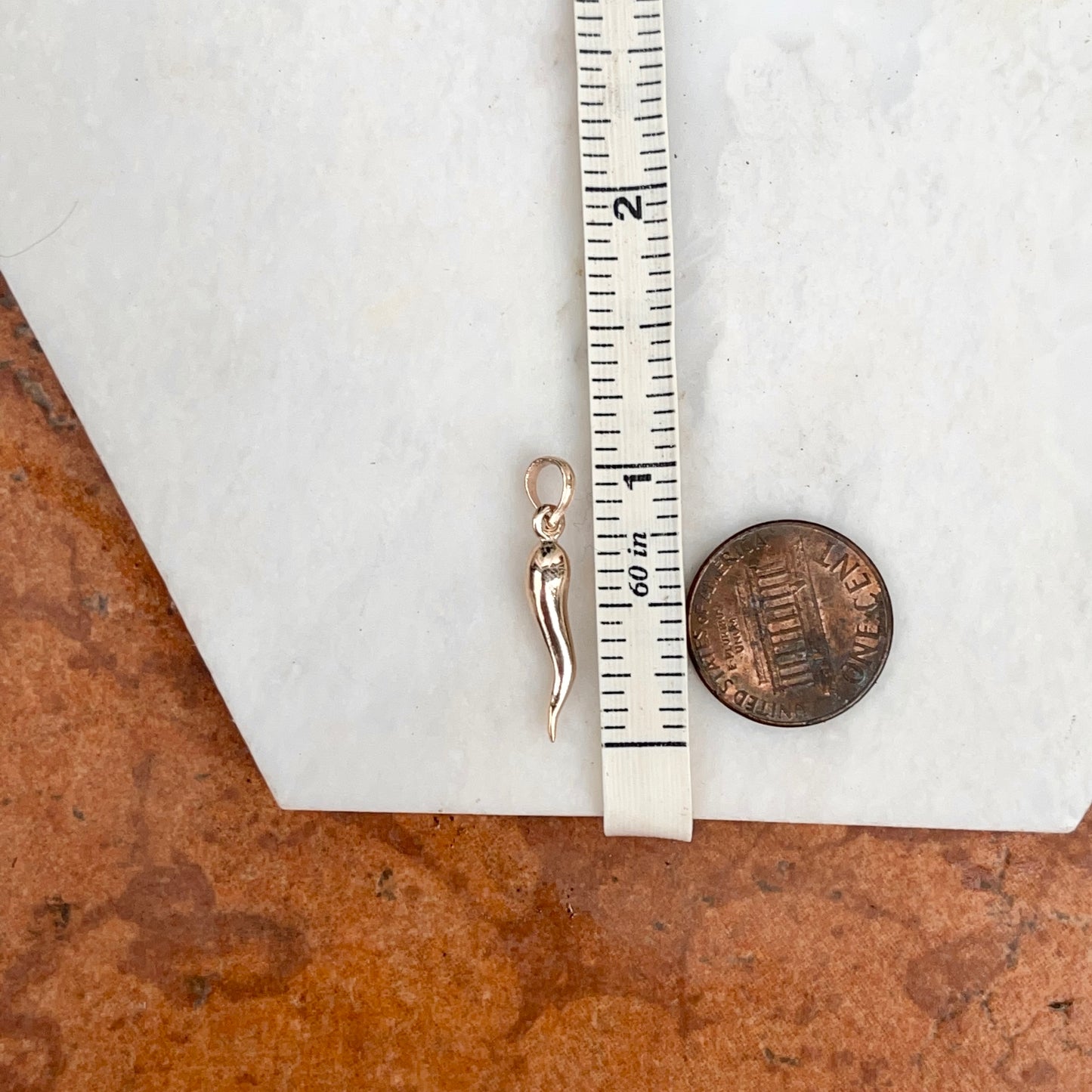 10KT Rose Gold Corno Italian Horn Pendant 30mm