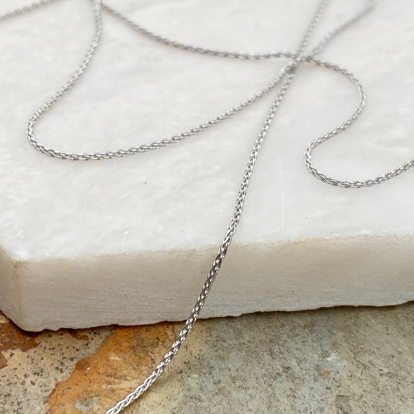 14KT White Gold Polished Wheat Chain Link Necklace 1mm/ 30", 14KT White Gold Polished Wheat Chain Link Necklace 1mm/ 30" - Legacy Saint Jewelry