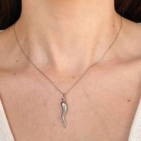 Sterling Silver Medium "Cornicello" Italian Horn Pendant 33mm