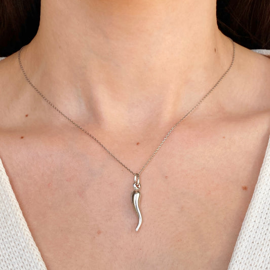 Sterling Silver Medium "Cornicello" Italian Horn Pendant 30mm