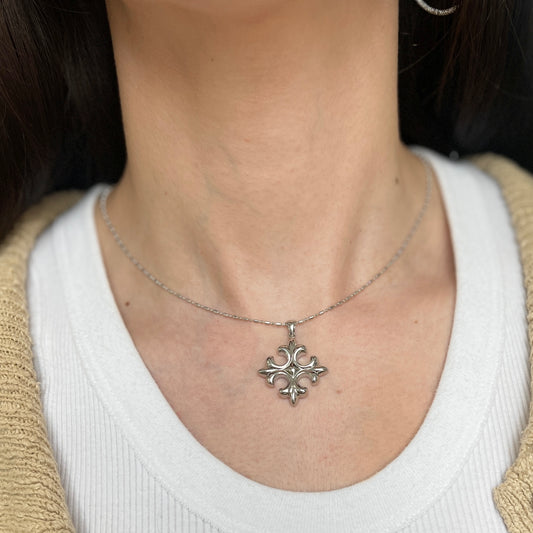 Estate 14KT White Gold Fleur de Lis Cross Pendant - LSJ