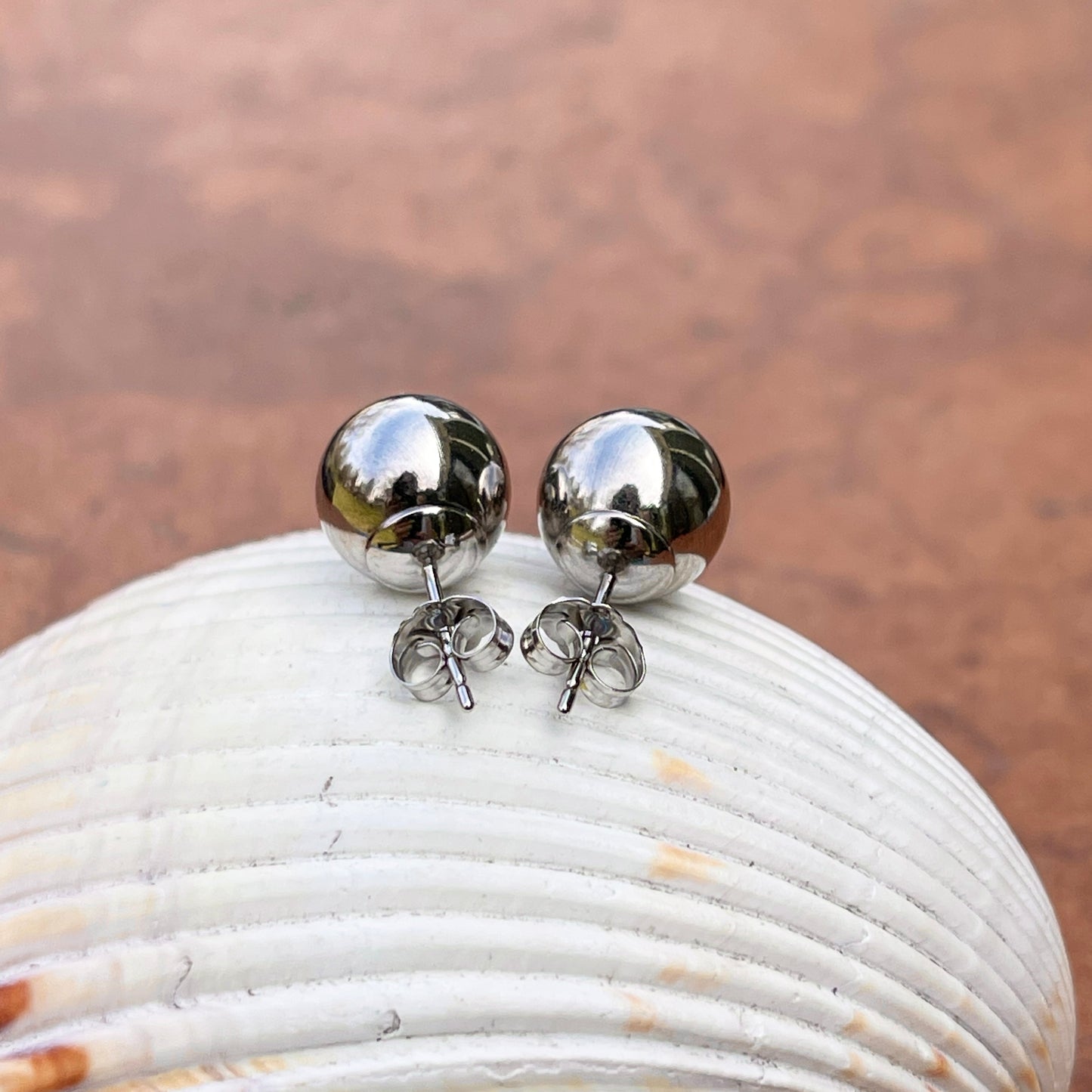 14KT White Gold Polished Balls Stud Earrings 8mm