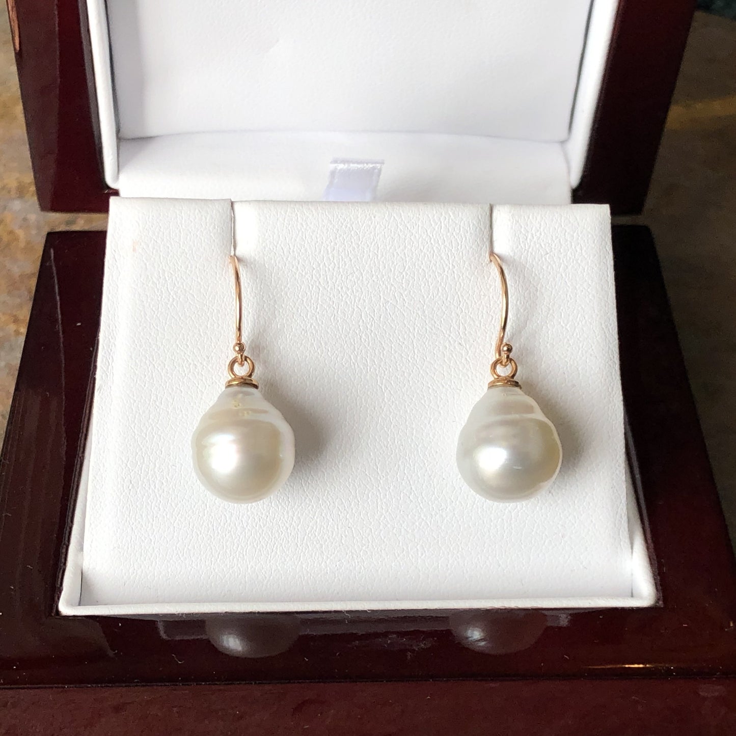 14KT Rose Gold + 11mm Paspaley South Sea Pearl Shepherd Hook Earrings - Legacy Saint Jewelry