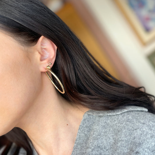 14KT Yellow Gold Diamond-Cut 3mm Tube Round Hoop Earrings 49mm