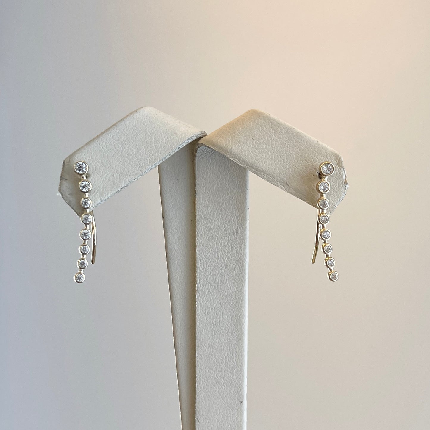 14KT Yellow Gold 8 CZ Stone Ear Climber Threader Earrings