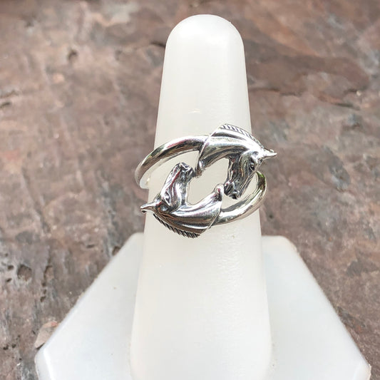 Sterling Silver Double Horse Head Bypass Ring, Sterling Silver Double Horse Head Bypass Ring - Legacy Saint Jewelry