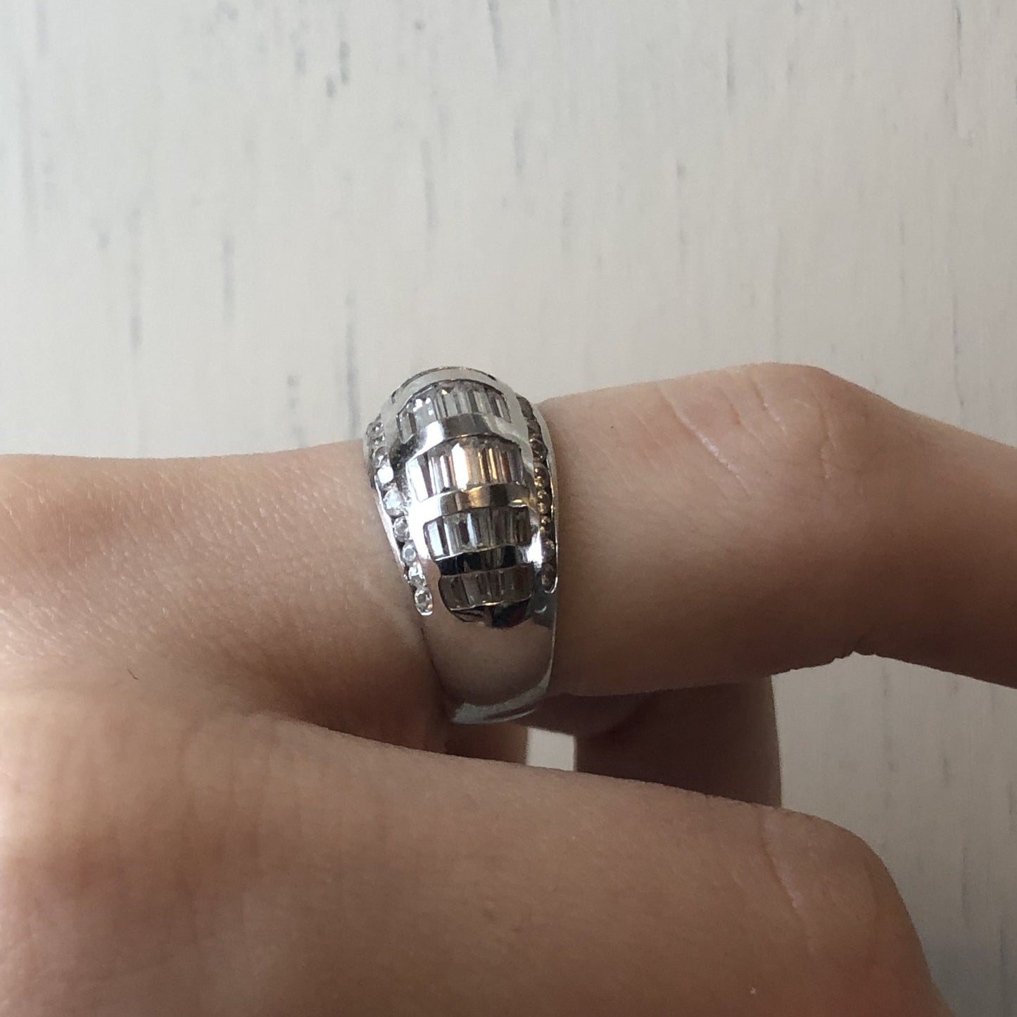 14KT White Gold Baguette + Round CZ Domed Ring Size 7, 14KT White Gold Baguette + Round CZ Domed Ring Size 7 - Legacy Saint Jewelry